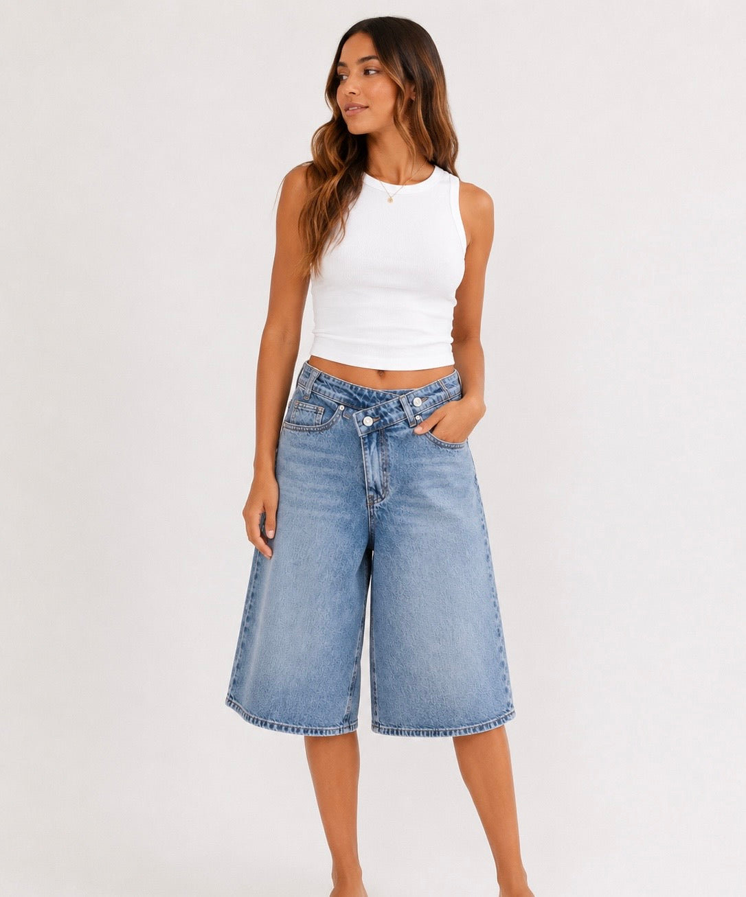 Bermuda denim cruzada