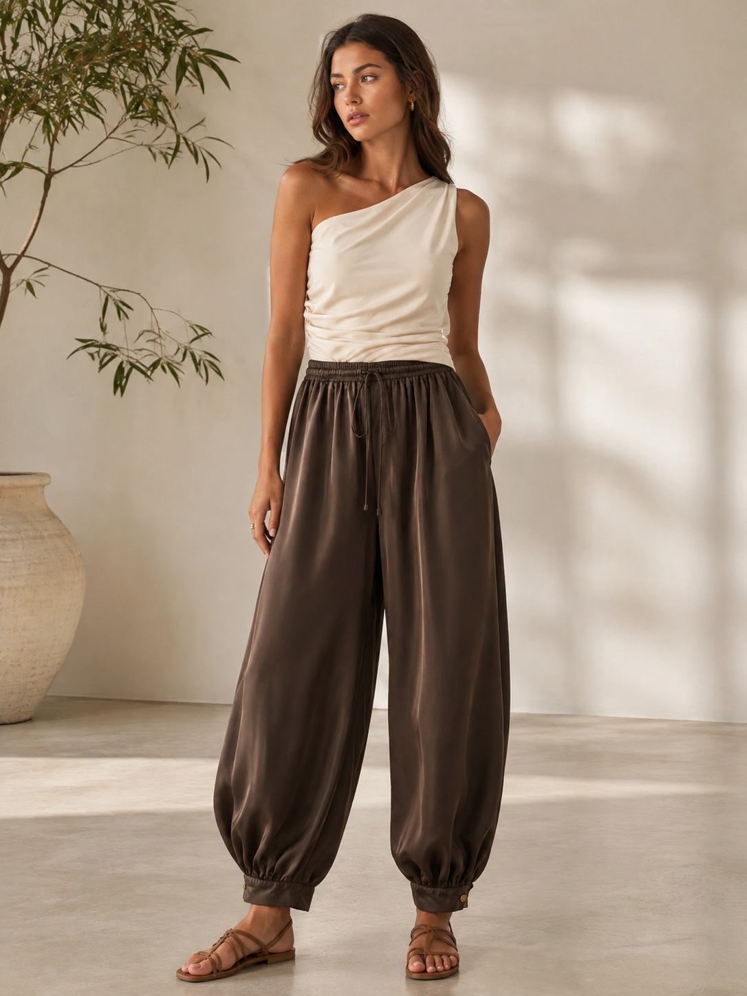 Pantalón satinado Siena brown