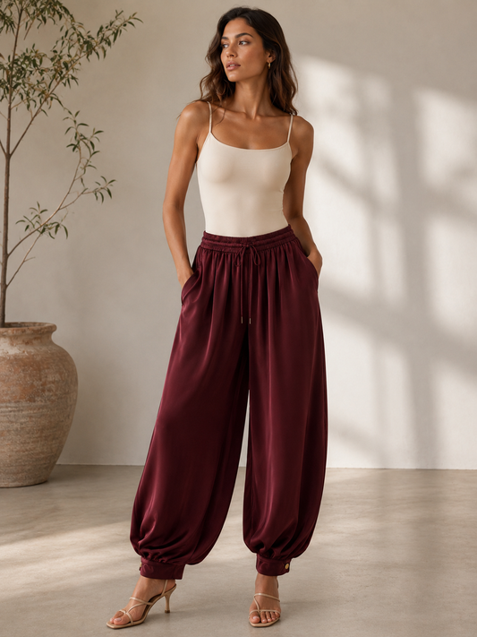 Pantalón satinado Siena wine