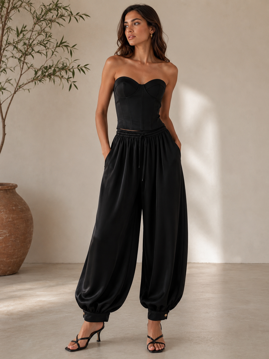 Pantalón satinado Siena black
