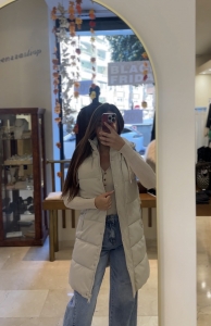 CHALECO LARGO POLIPIEL CREMA